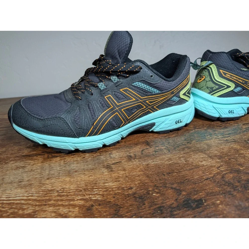 Asics Gel-Venture 7 Womens Trail Running Shoes Grey Orange Blue Size 8